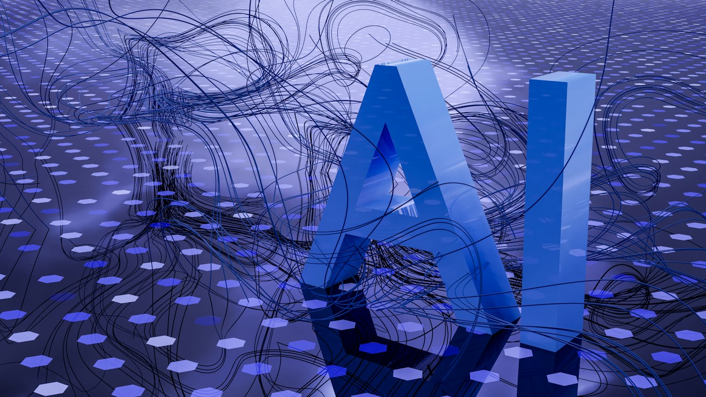 Abstract 3D AI letters representing artificial intelligence